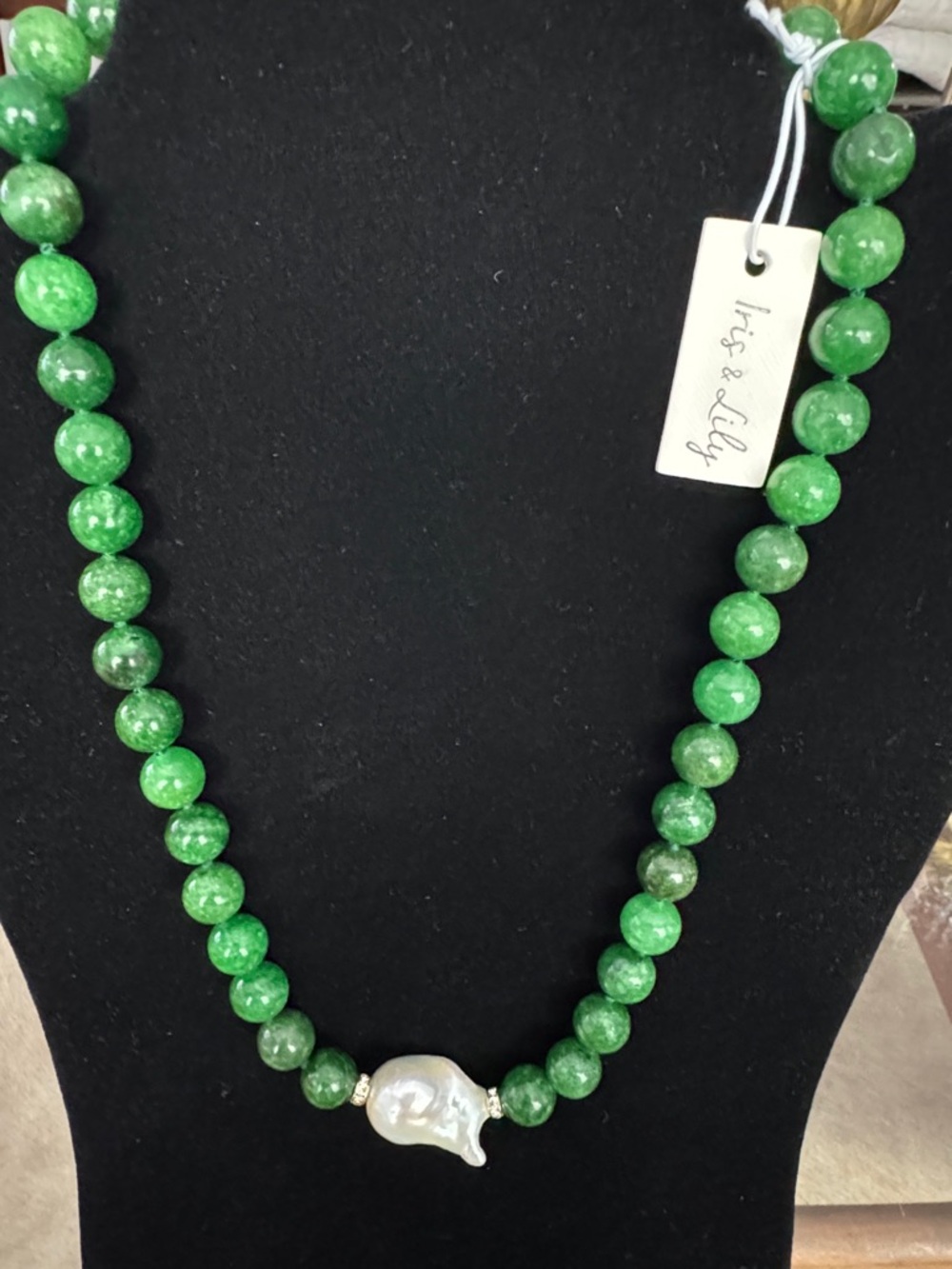Iris&Lily Genuine Bead Necklace with White Freshwater Pearl